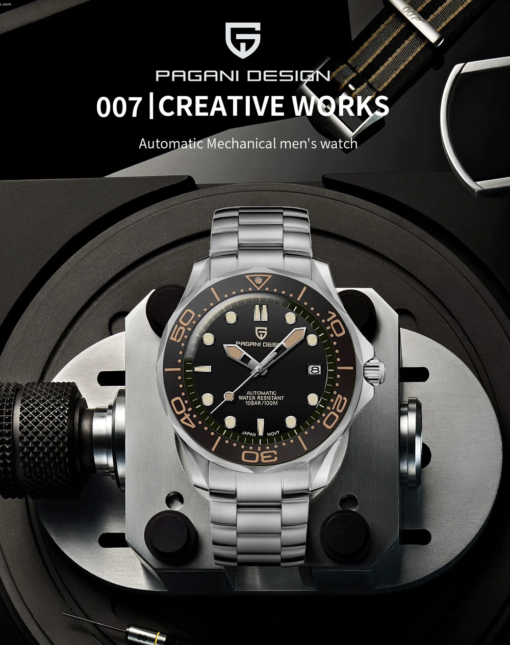 PAGANI DESIGN Men's Watches Luxury Automatic Mechanical Watch For Men Luminous Diving Steel Watch Japan NH35/8215 Wristwatch Men