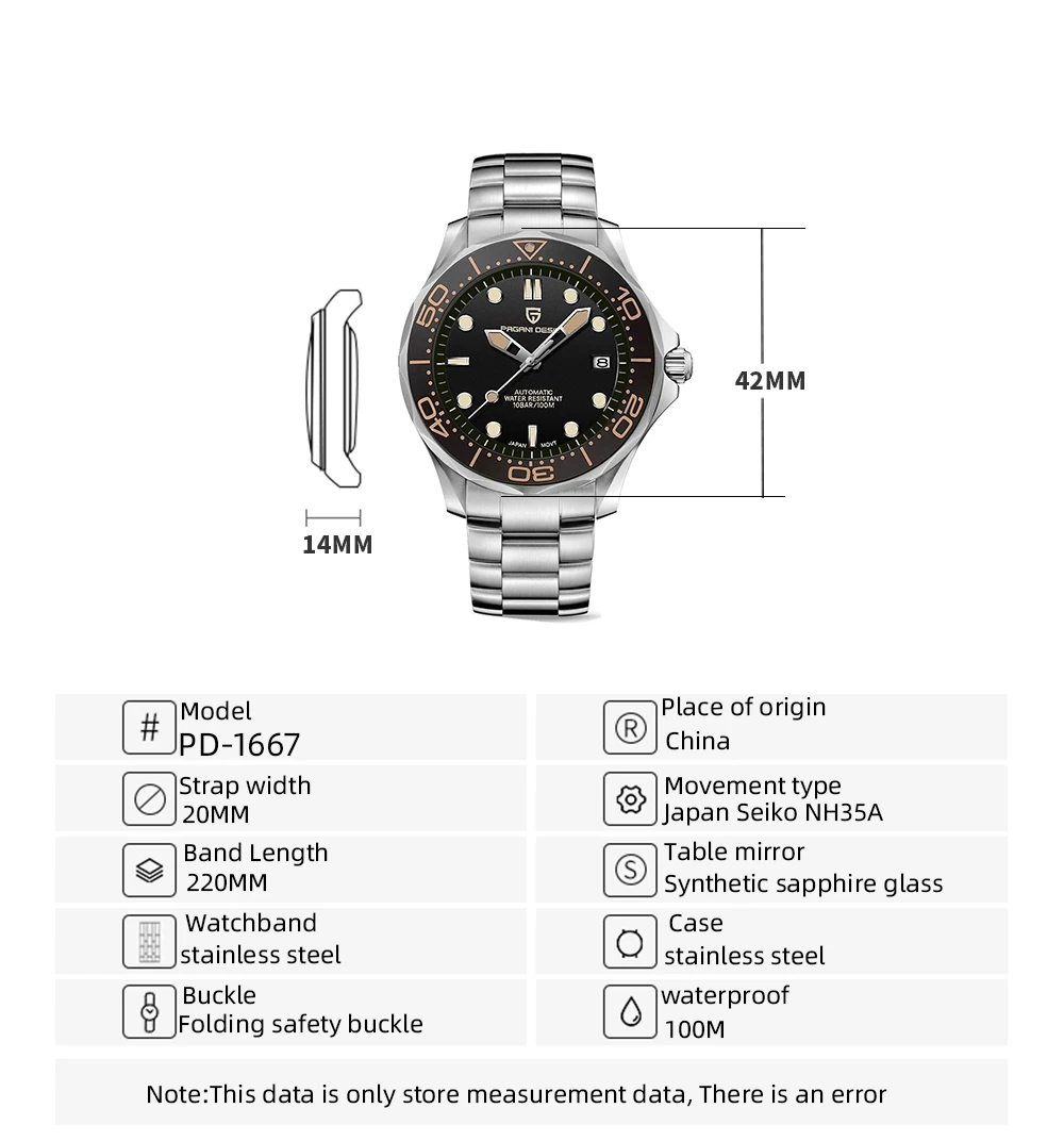 PAGANI DESIGN Men's Watches Luxury Automatic Mechanical Watch For Men Luminous Diving Steel Watch Japan NH35/8215 Wristwatch Men