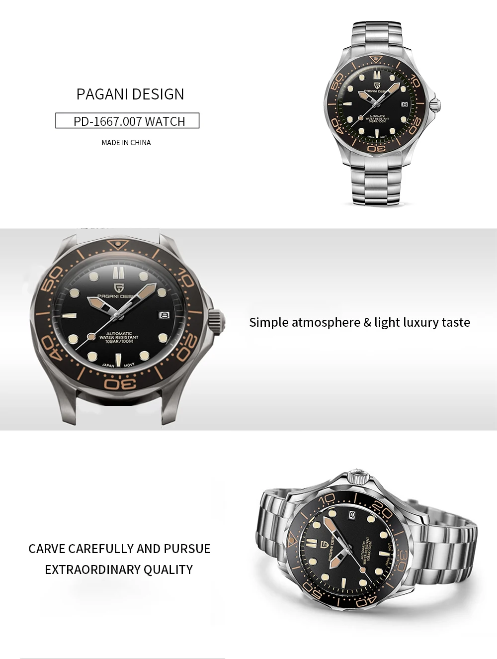 PAGANI DESIGN Men's Watches Luxury Automatic Mechanical Watch For Men Luminous Diving Steel Watch Japan NH35/8215 Wristwatch Men