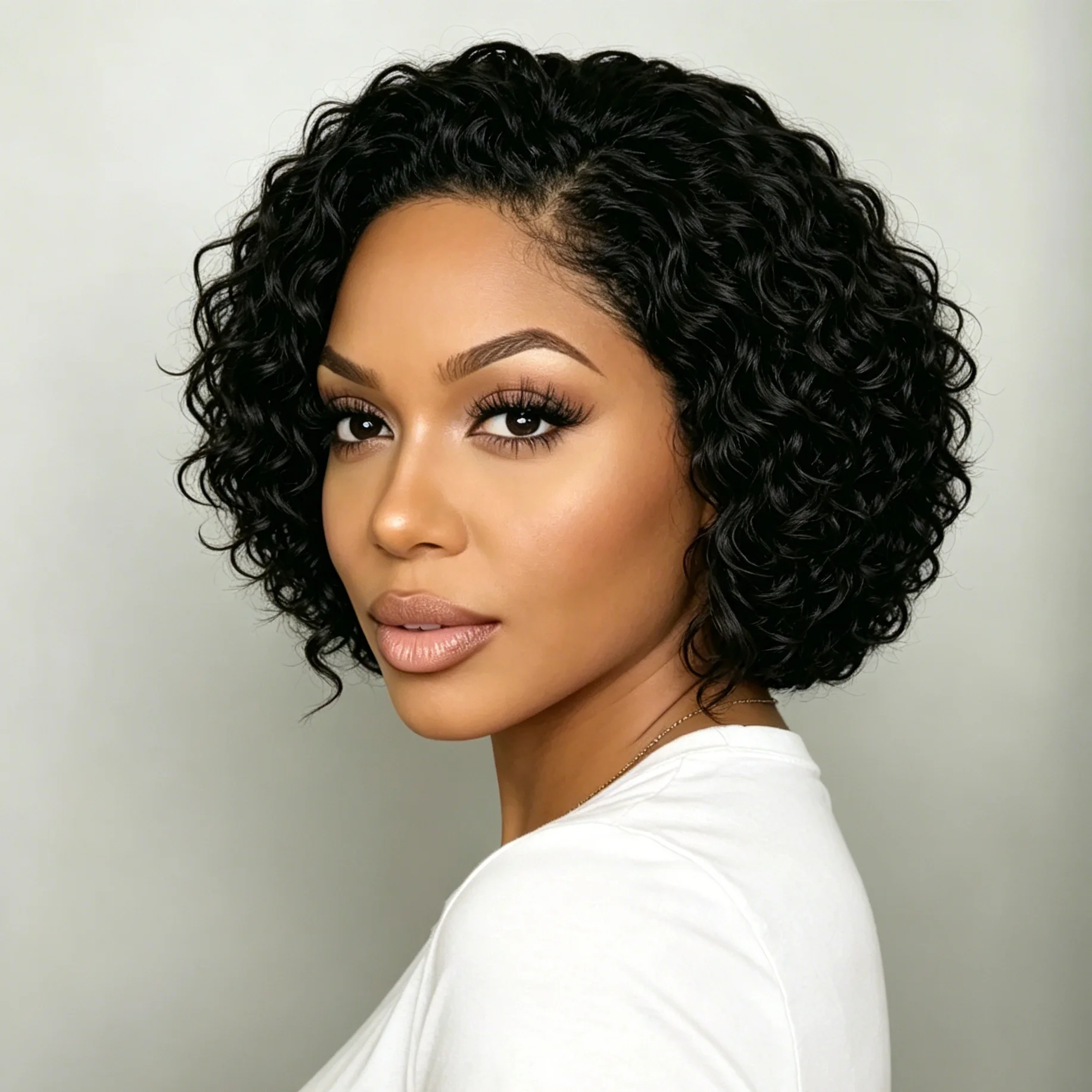 13X4 Lace Front Wigs Human Hair Curly Pixie Bob Wigs 8 Inches Natural Short Hair Style 180% Density