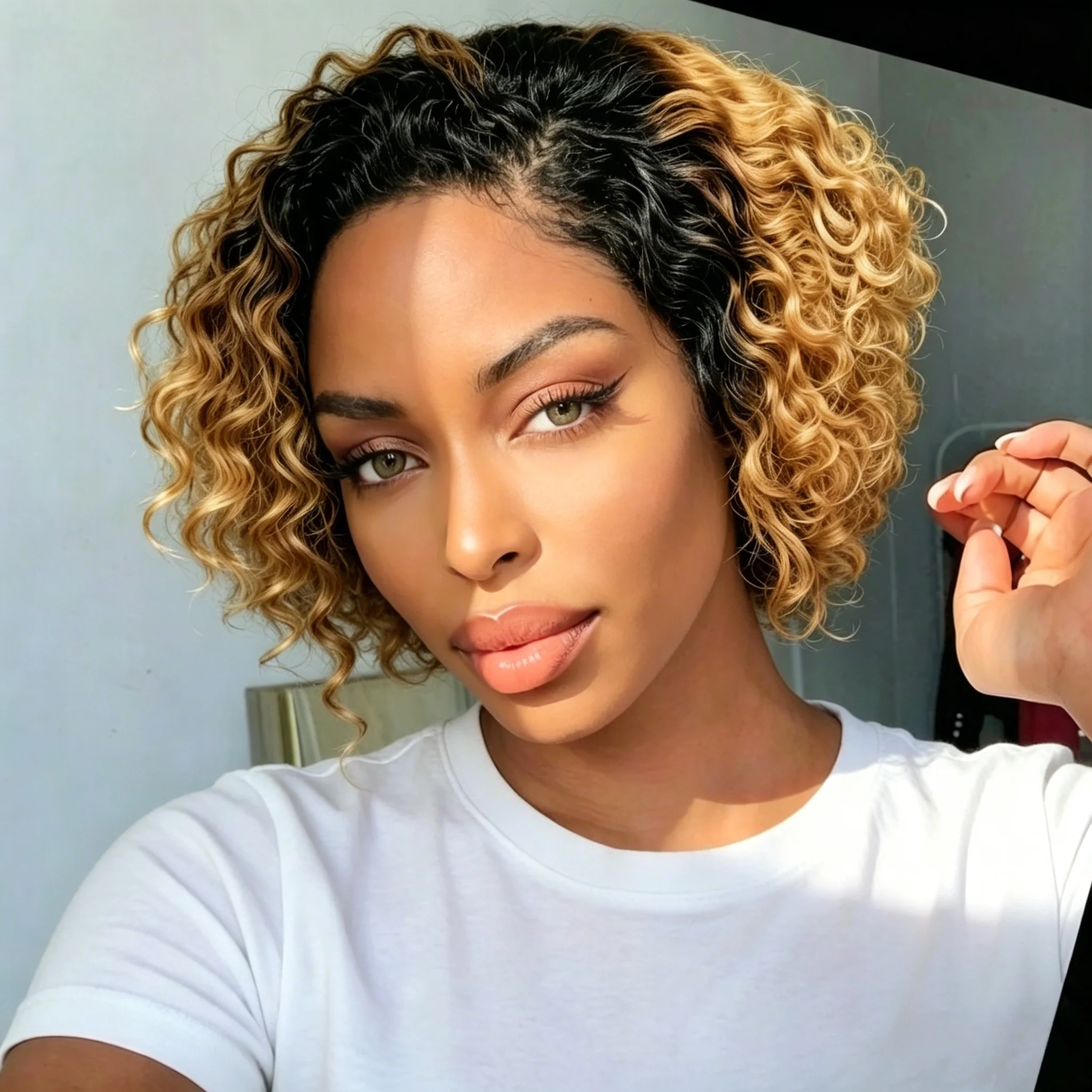 13X4 Lace Front Wigs Human Hair Curly Pixie Bob Wigs 8 Inches Natural Short Hair Style 180% Density