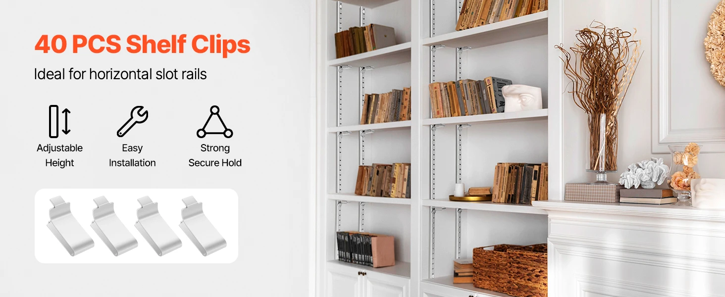 SucceBuy 40PCS Shelf Clips Adjustable Steel Pilaster Shelf Clips Compatible with Wardrobes Cabinets for Metal Wood Glass Shelves
