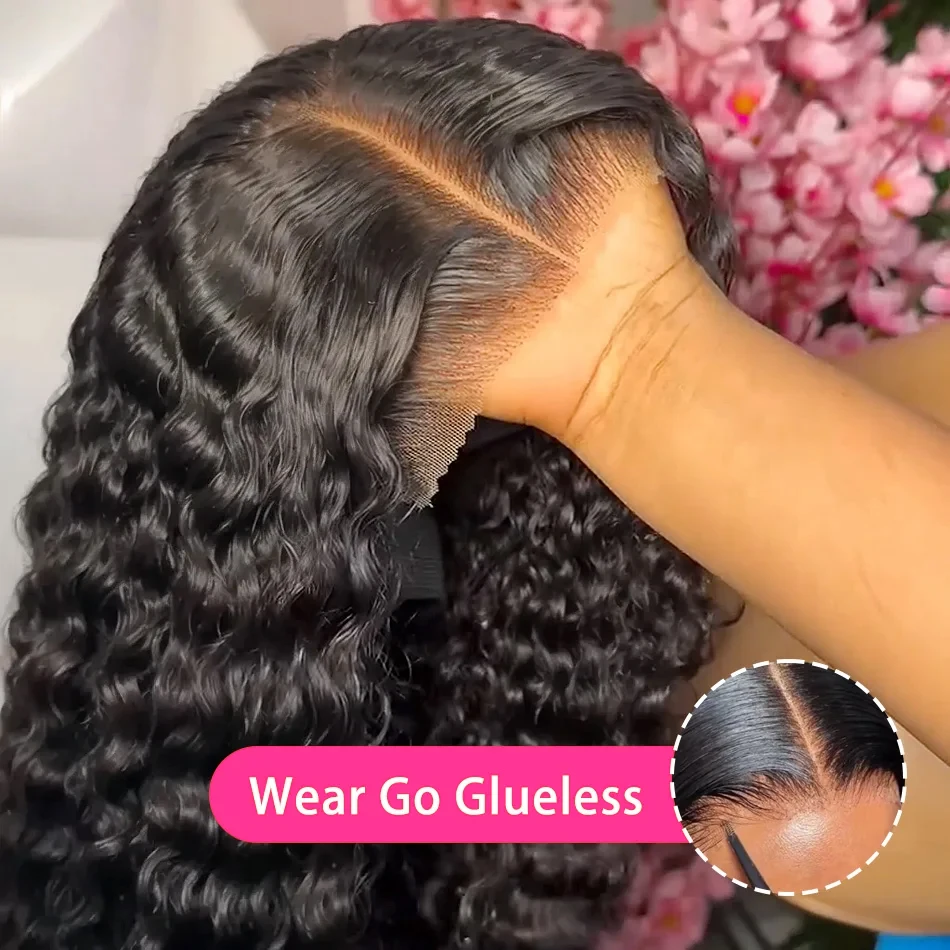 Glueless Wigs Human Hair Pre Plucked Pre Cut 7x5 Hd Lace Closure Wig Human Hair Wear and Go Glueless 250 Density Deep Wave Curly Lace Front Wigs for Black Women Wet and Wavy Natural Hairline