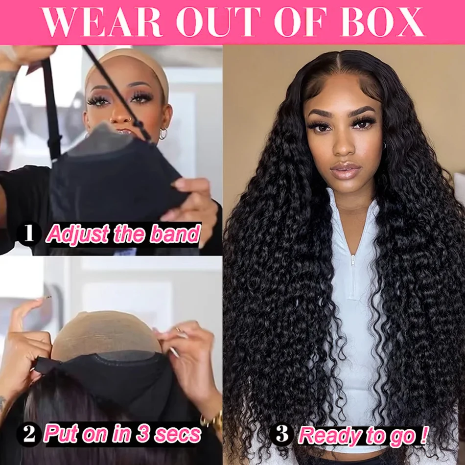 Glueless Wigs Human Hair Pre Plucked Pre Cut 7x5 Hd Lace Closure Wig Human Hair Wear and Go Glueless 250 Density Deep Wave Curly Lace Front Wigs for Black Women Wet and Wavy Natural Hairline