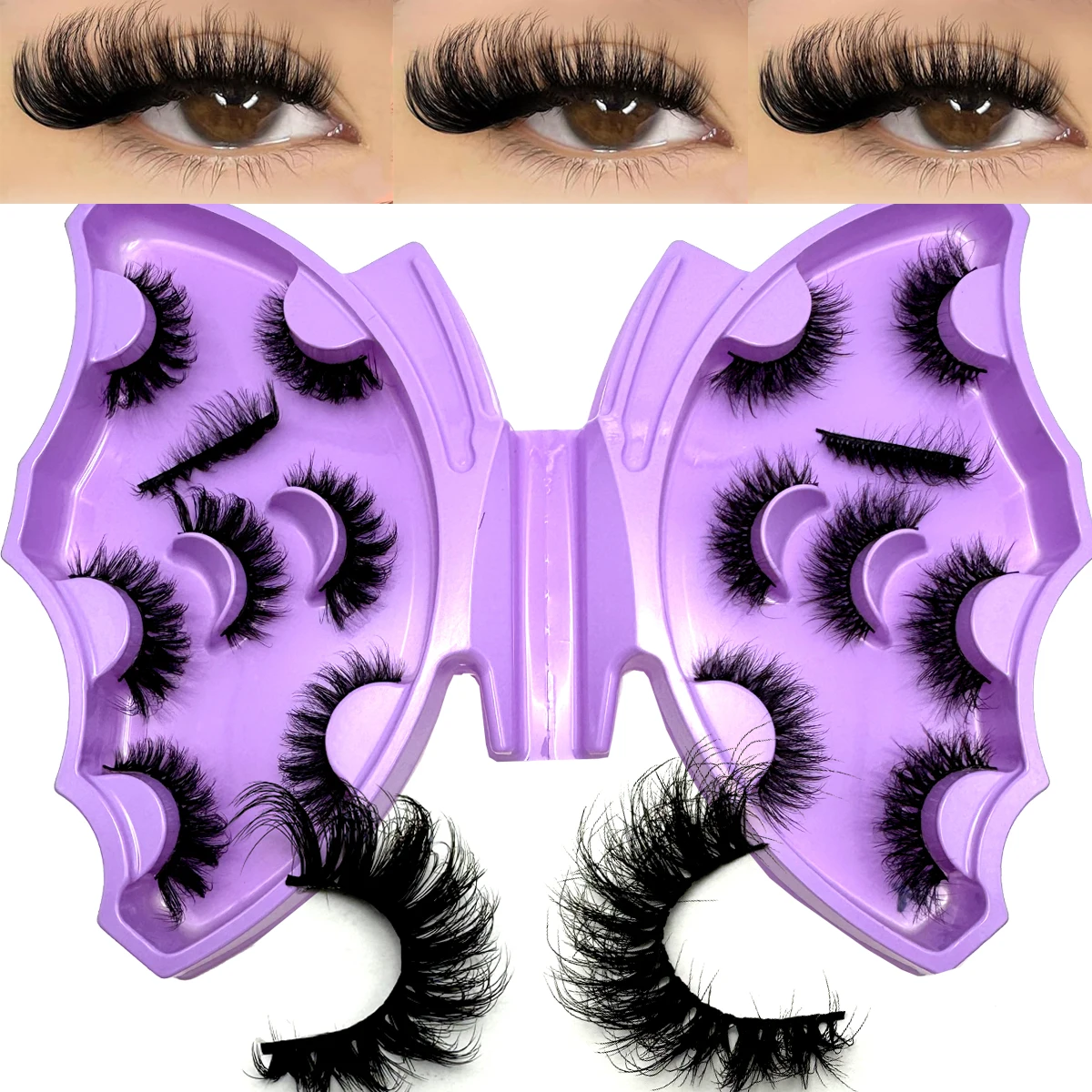 MKYDCG New 8 Pairs of 8-22mm 3D Mink Eyelashes Loose Fake Eyelashes Customized Box Wispy Fluffy Natural Cat Eye Eyelashes