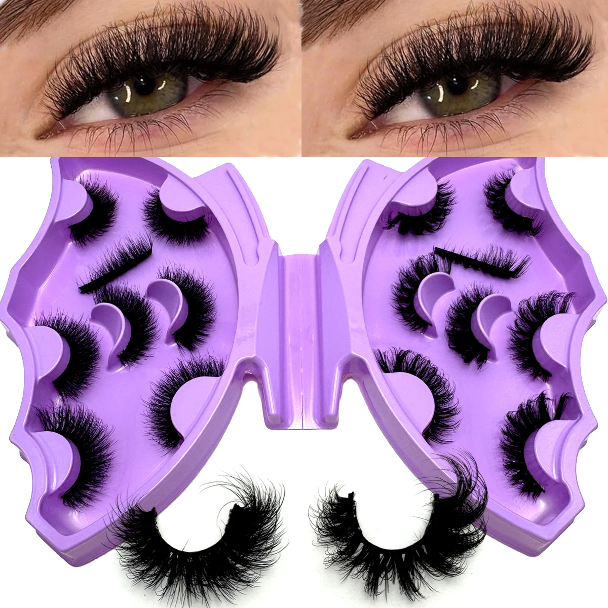 MKYDCG New 8 Pairs of 8-22mm 3D Mink Eyelashes Loose Fake Eyelashes Customized Box Wispy Fluffy Natural Cat Eye Eyelashes