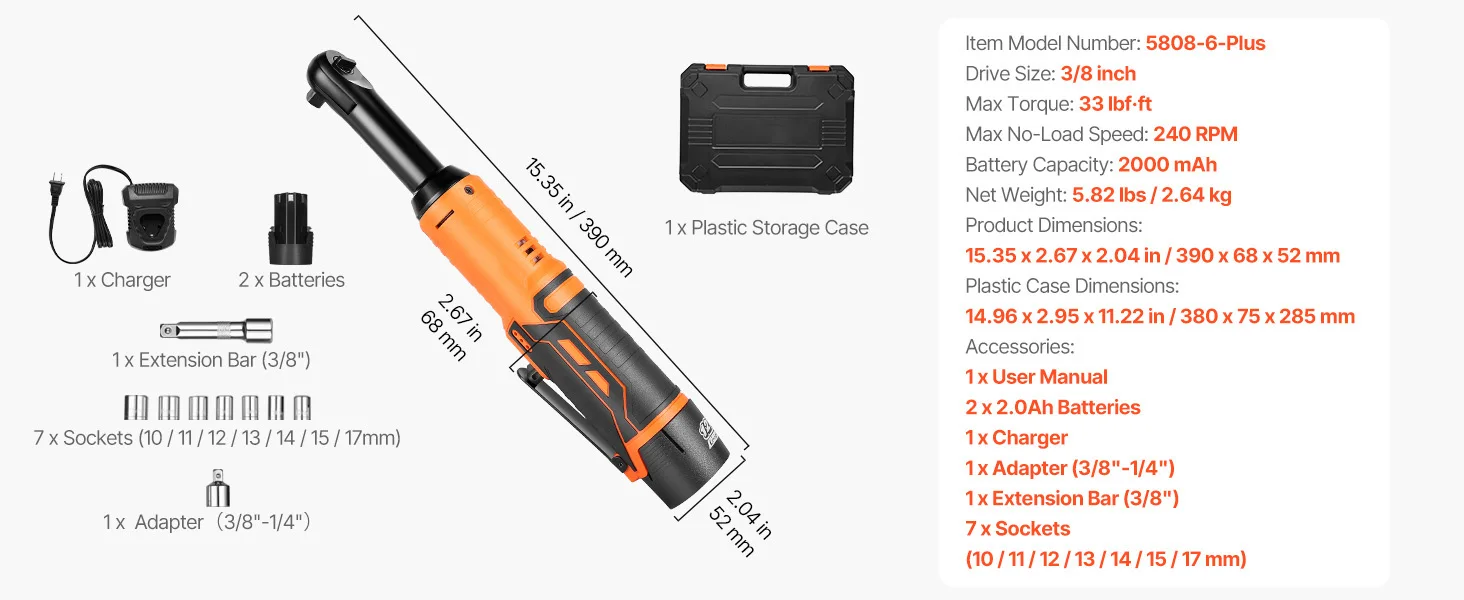 SucceBuy Cordless Ratchet Wrench Battery Powered Electric Wrench Set with Batteries Charger Sockets Adaptor and Carrying Case