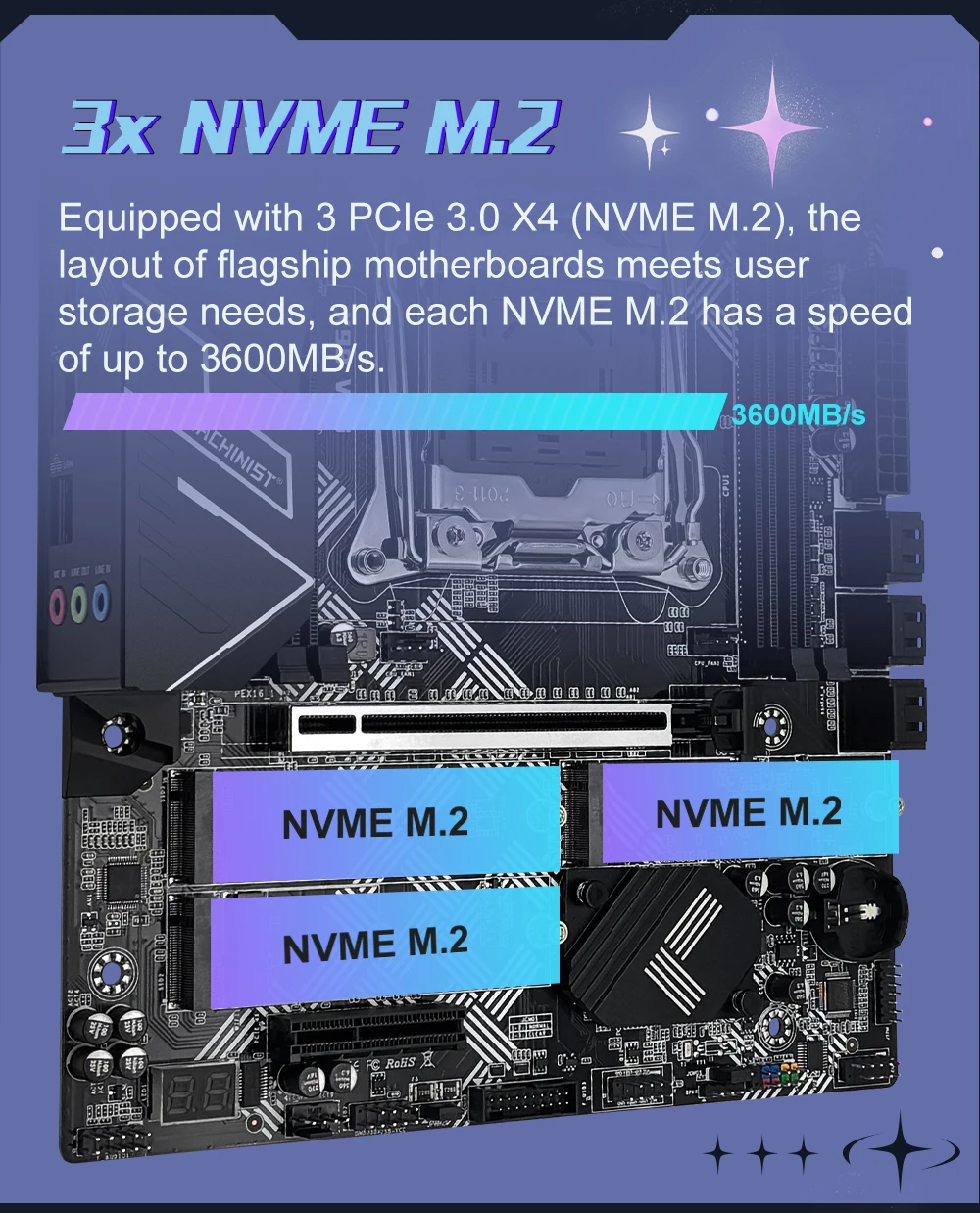 MACHINIST X99 V9S Motherboard Support TPM2.0 LGA 2011-3 Xeon E5 CPU DDR4 RAM C612 Chip with 3*NVME M.2 Slot SATA3.0 Black Armor