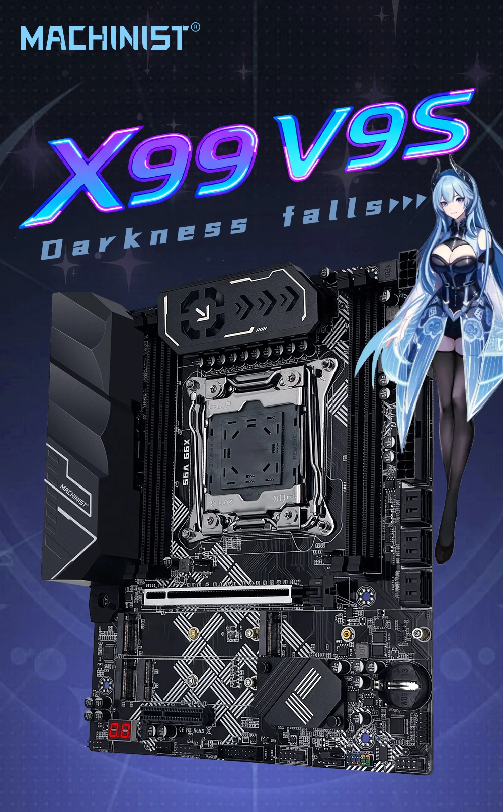 MACHINIST X99 V9S Motherboard Support TPM2.0 LGA 2011-3 Xeon E5 CPU DDR4 RAM C612 Chip with 3*NVME M.2 Slot SATA3.0 Black Armor
