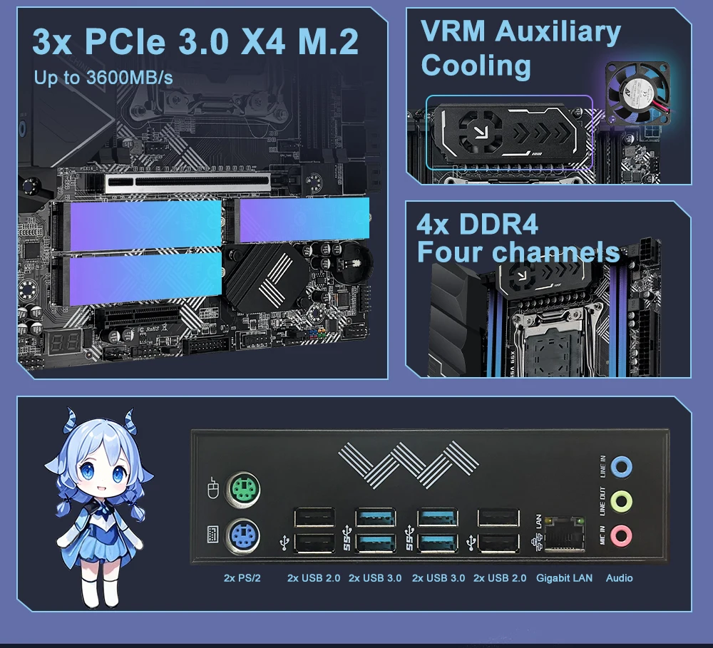 MACHINIST X99 V9S Motherboard Support TPM2.0 LGA 2011-3 Xeon E5 CPU DDR4 RAM C612 Chip with 3*NVME M.2 Slot SATA3.0 Black Armor