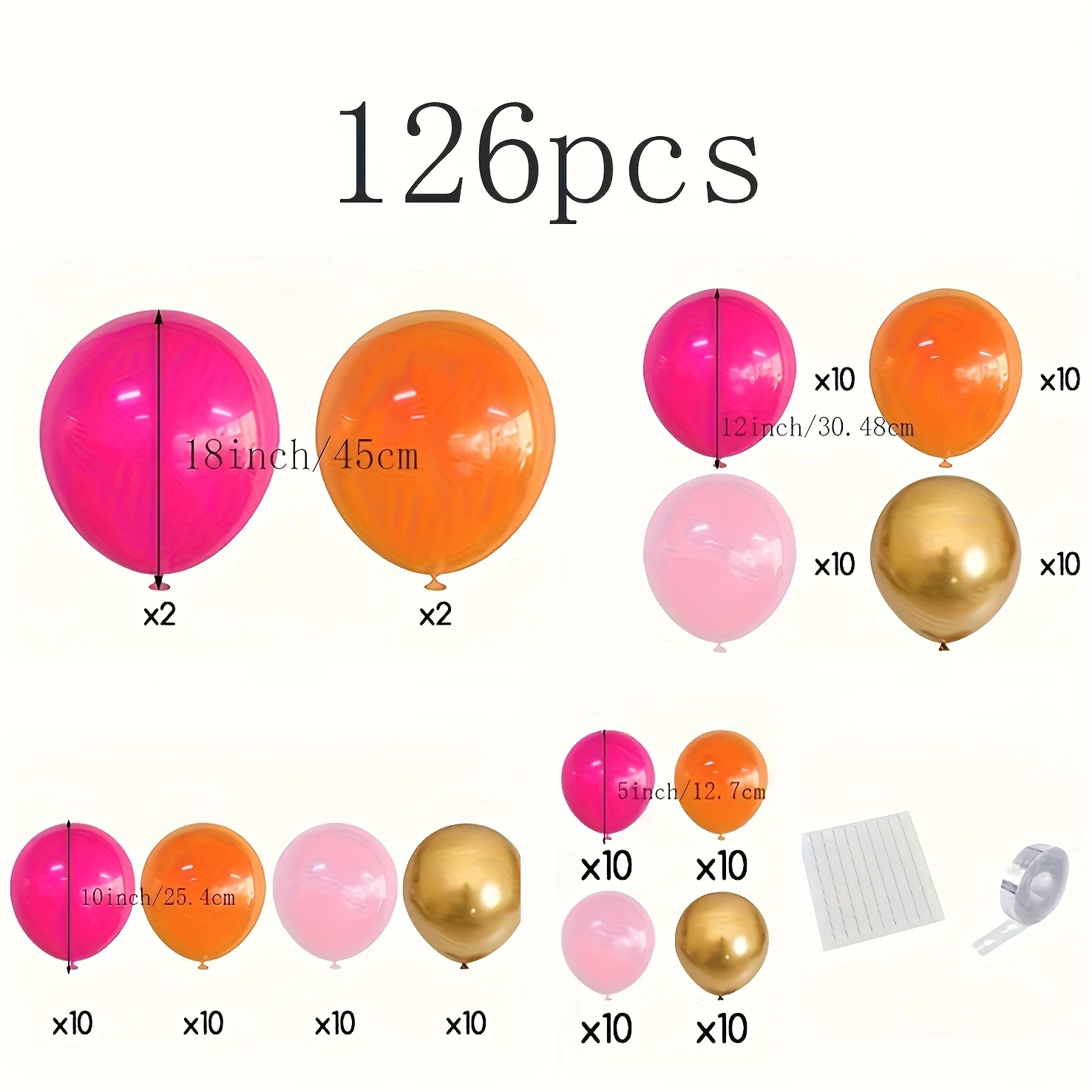 126pcs Hot Pink Orange Balloon Garland, Dark Pink Orange Golden Balloons Arch Kit For Shower Birthday Fiesta Tropical Luau Summer Party Decorations