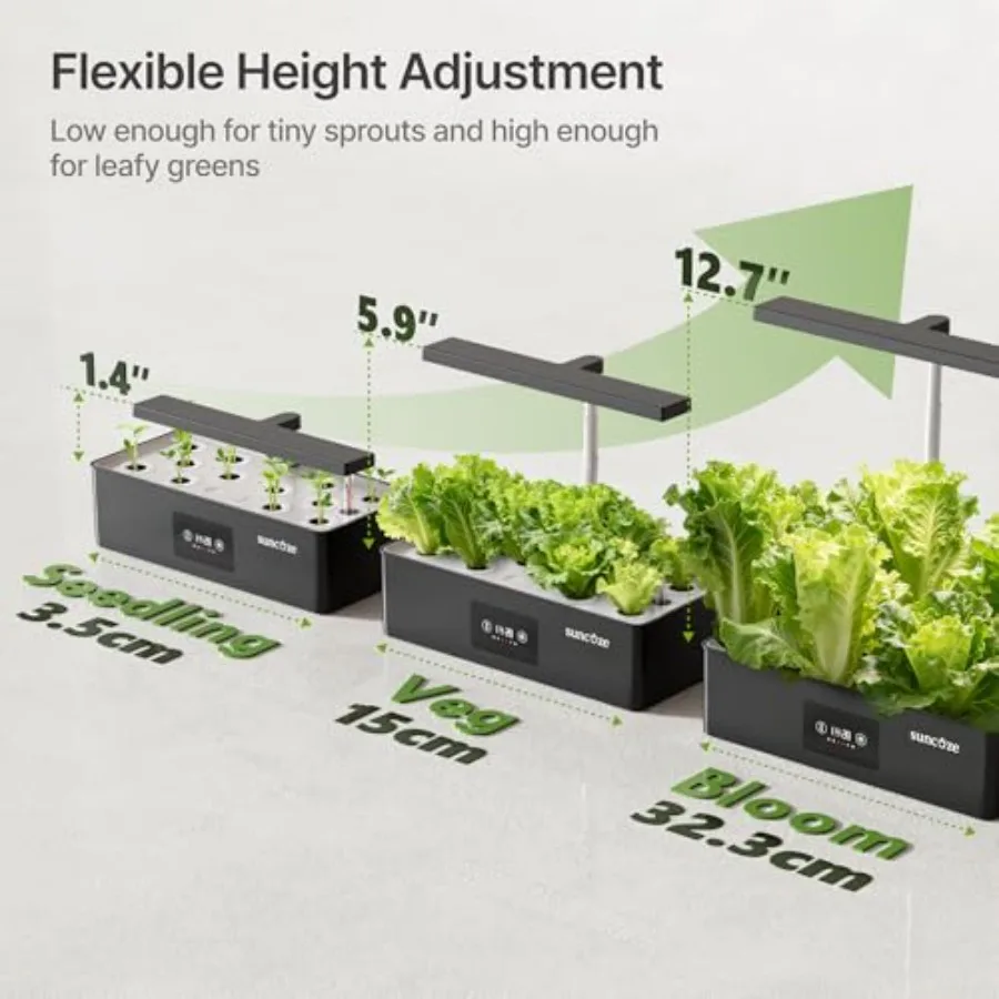 Hydroponics Growing System Kit for home kitchen use, black ABS plastic, black color, 24W dimmable grow light with timer and loc