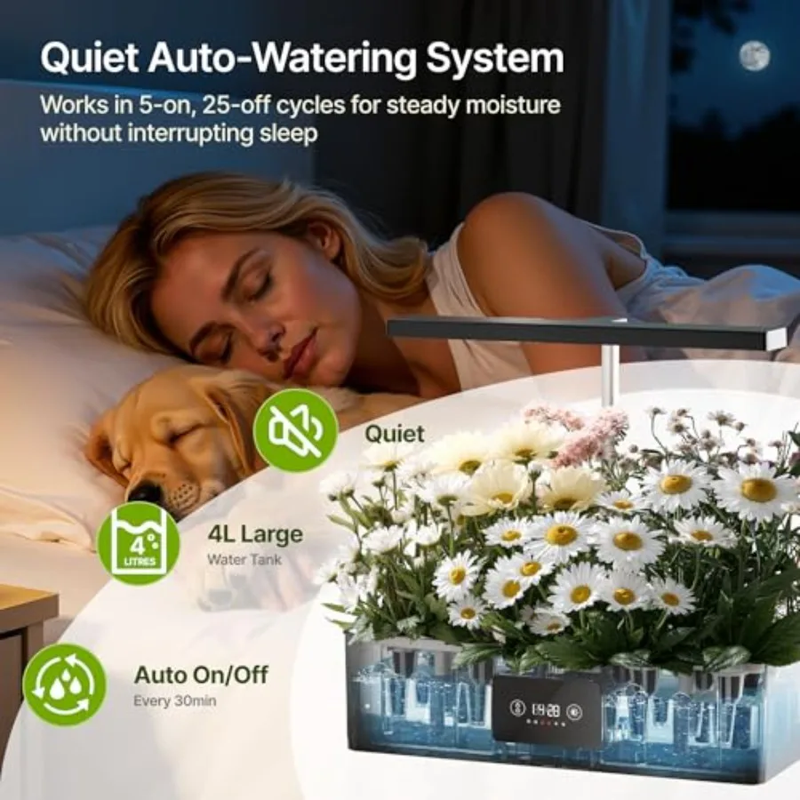 Hydroponics Growing System Kit for home kitchen use, black ABS plastic, black color, 24W dimmable grow light with timer and loc