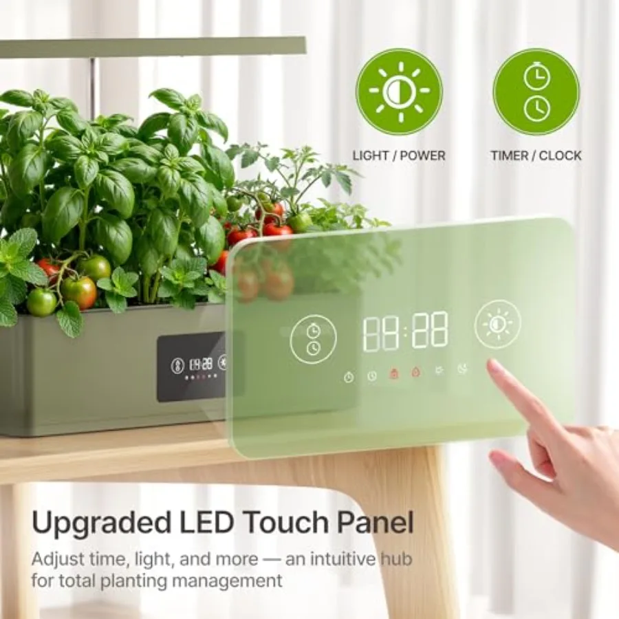Hydroponics Growing System Kit for home kitchen use, black ABS plastic, black color, 24W dimmable grow light with timer and loc