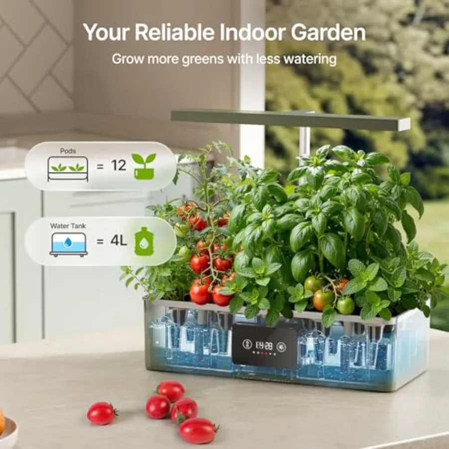 Hydroponics Growing System Kit for home kitchen use, black ABS plastic, black color, 24W dimmable grow light with timer and loc