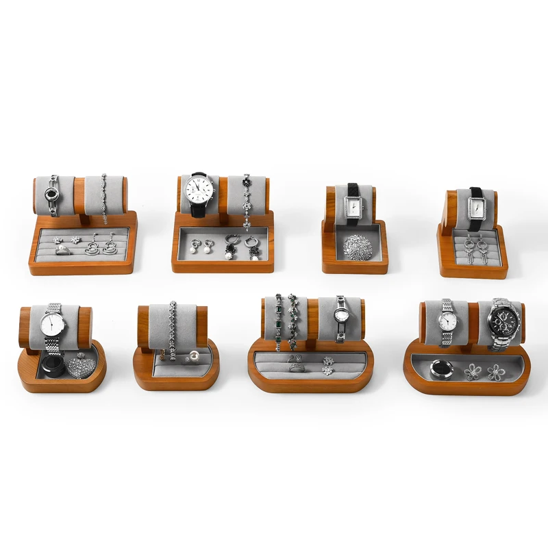 Oirlv Watch Display Stand Wooden Watch Storage Organizer Stand Ring Jewelry Holder Display for Wrist Watch Jewelry Display Rack