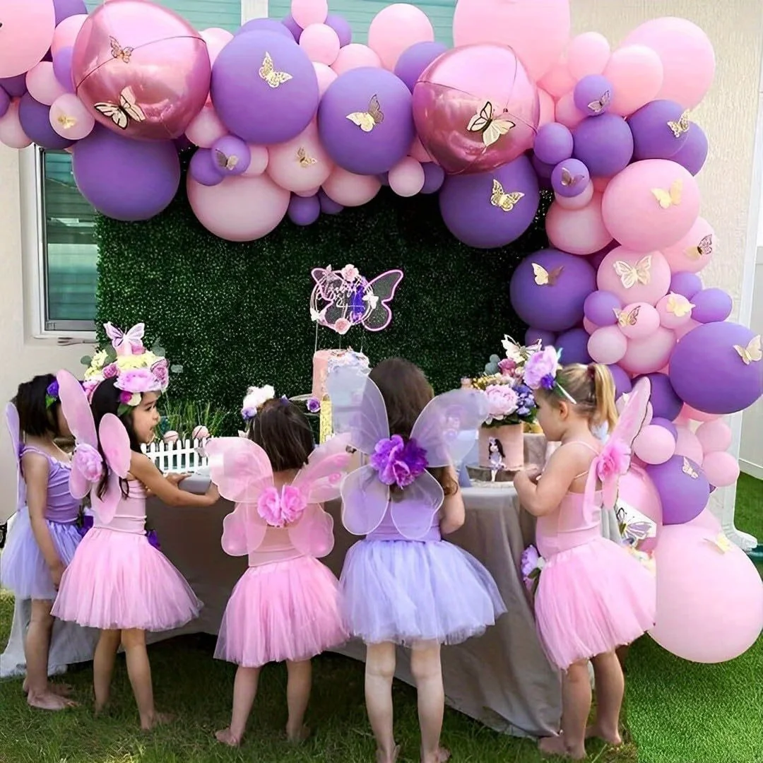 147pcs Balloon Garland Arch Set in Pink And Purple, Featuring Various Sizes of Balloons (18, 12, 10, And 5 Inches) in Pink, Purple, Red, And Metallic Confetti for Celebrations Like Birthdays And Brida