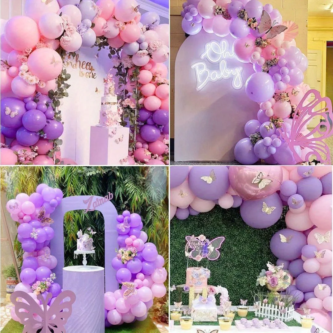 147pcs Balloon Garland Arch Set in Pink And Purple, Featuring Various Sizes of Balloons (18, 12, 10, And 5 Inches) in Pink, Purple, Red, And Metallic Confetti for Celebrations Like Birthdays And Brida