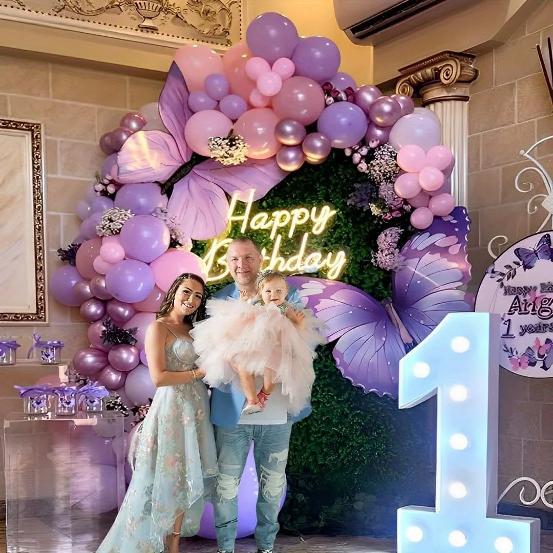 147pcs Balloon Garland Arch Set in Pink And Purple, Featuring Various Sizes of Balloons (18, 12, 10, And 5 Inches) in Pink, Purple, Red, And Metallic Confetti for Celebrations Like Birthdays And Brida