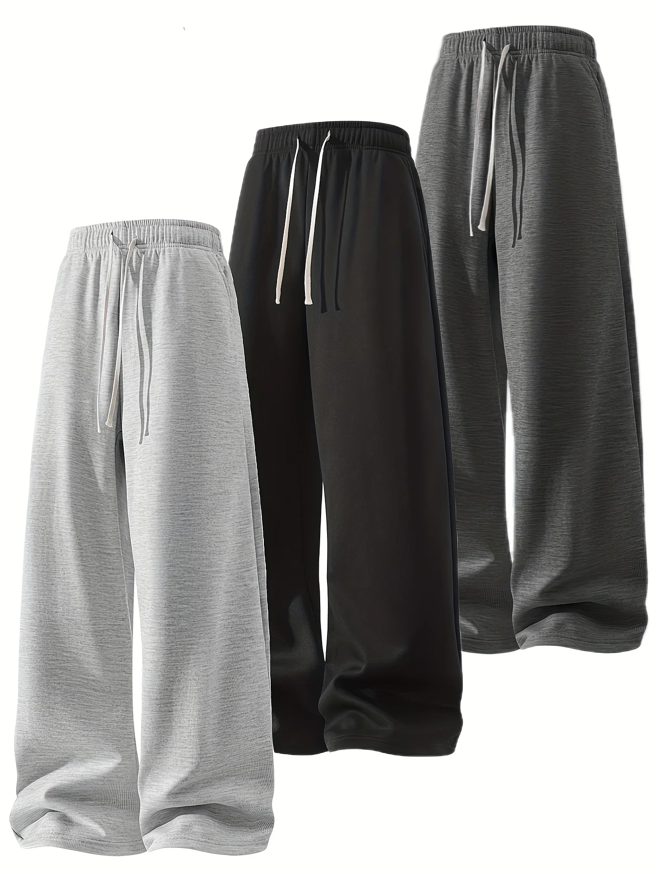 3pcs Summer Trendy Versatile Pants [Soft Knitted Jogger] Loose fit, elastic waist with drawstring, double-sided pockets