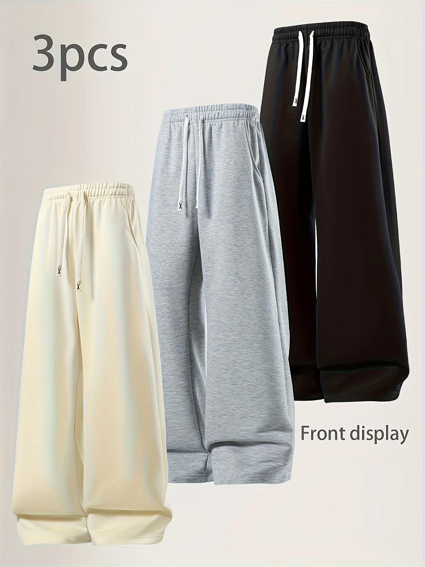 3pcs Summer Trendy Versatile Pants [Soft Knitted Jogger] Loose fit, elastic waist with drawstring, double-sided pockets