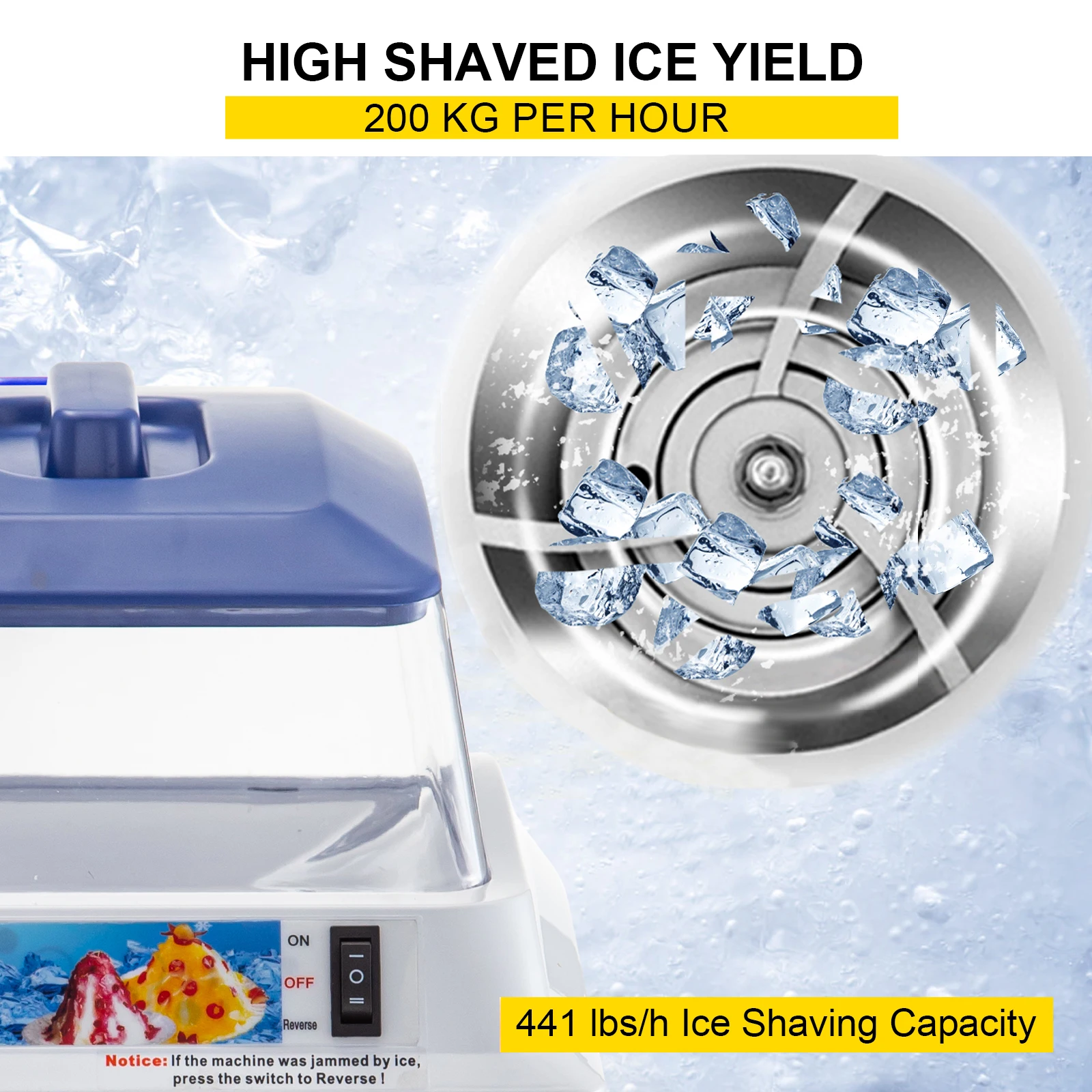 SucceBuy Commercial Ice Shaver Crusher 441LBS/H with 11LBS Hopper Electric Snow Cone Maker For Parties Events Snack Bar