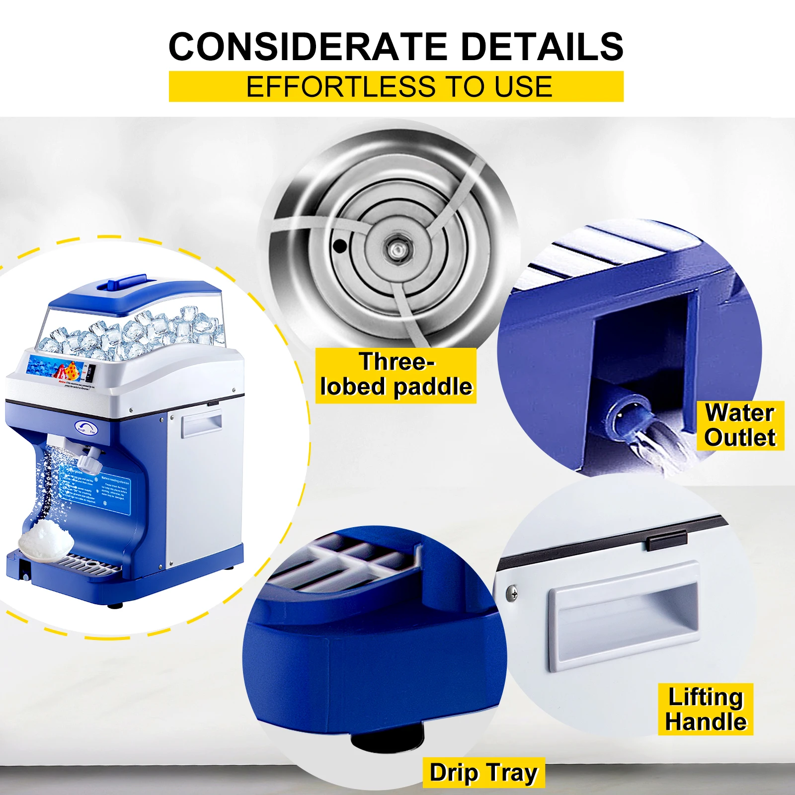 SucceBuy Commercial Ice Shaver Crusher 441LBS/H with 11LBS Hopper Electric Snow Cone Maker For Parties Events Snack Bar