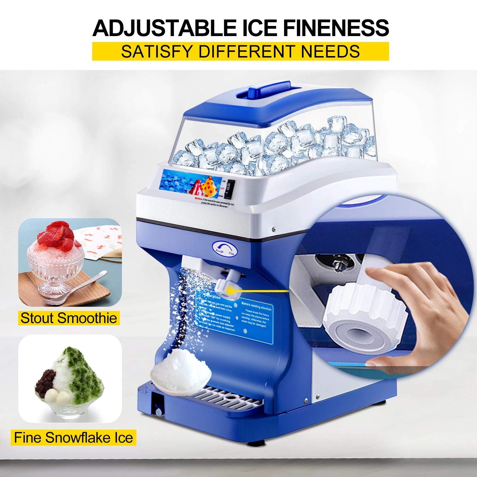 SucceBuy Commercial Ice Shaver Crusher 441LBS/H with 11LBS Hopper Electric Snow Cone Maker For Parties Events Snack Bar