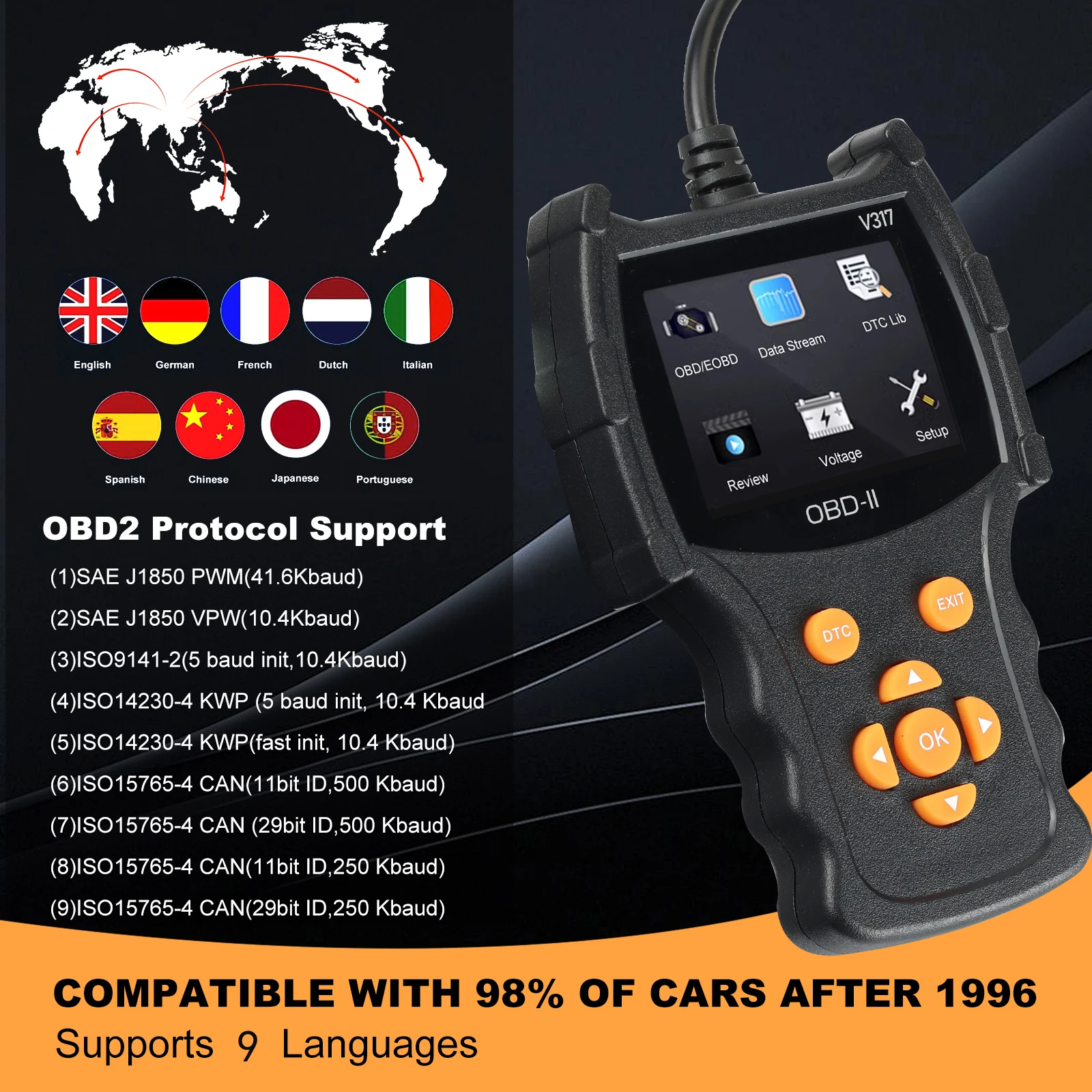 V317 OBD Diagnostic Scanner Auto Car Code Reader And Scanner Vehicles' Health Inspection Tool