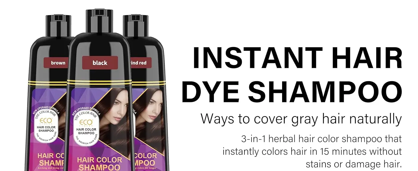 400ml Hair Color Shampoo Black Brown Burgundy Red Hair Dye Shampoo 3 in 1 Color Depositing Shampoo for Women Men, Quick Hair Coloring Treatment, Gray Coverage Shampoo, Moisturizing Nourishing Hair Care Dye Shampoo