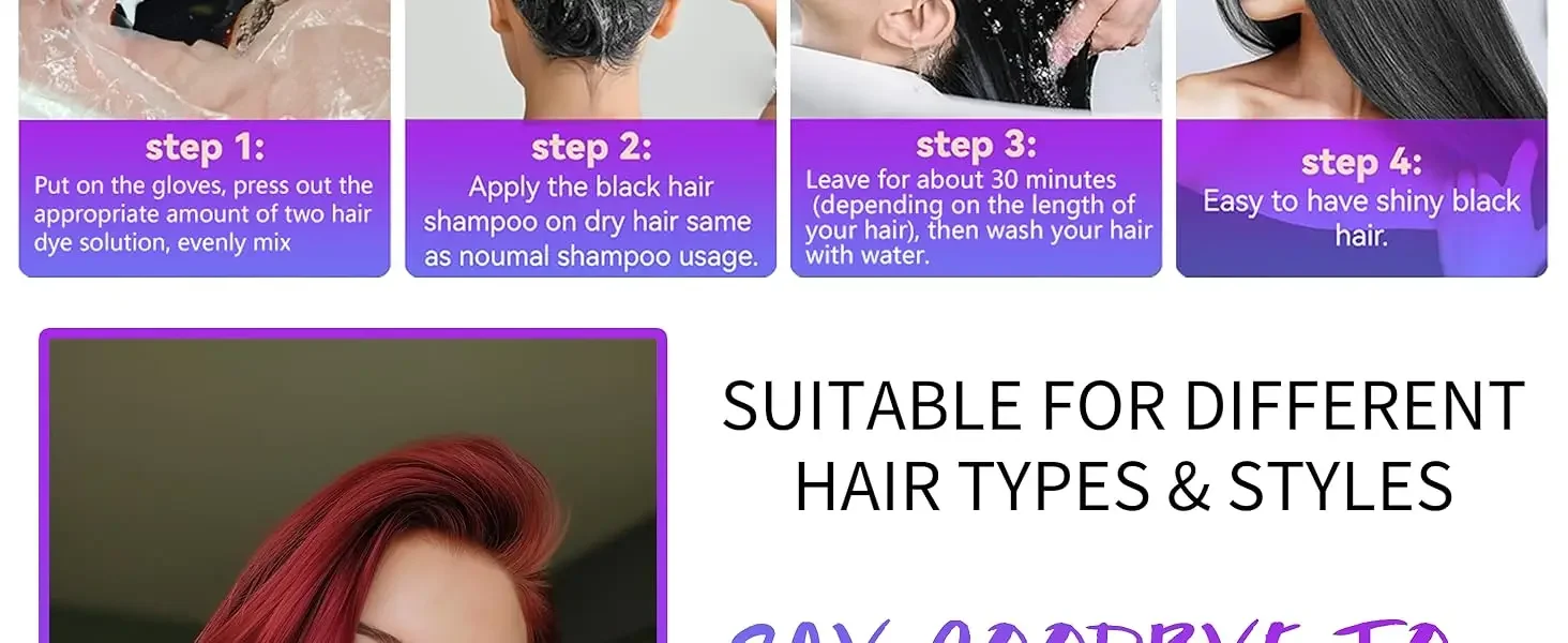 400ml Hair Color Shampoo Black Brown Burgundy Red Hair Dye Shampoo 3 in 1 Color Depositing Shampoo for Women Men, Quick Hair Coloring Treatment, Gray Coverage Shampoo, Moisturizing Nourishing Hair Care Dye Shampoo
