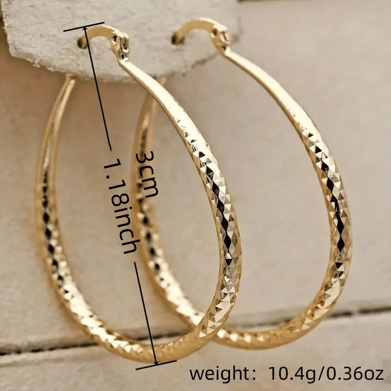 Rhombus Pattern Golden Hoop Earrings Retro Bohemian Style Copper 14K Golden Plated Jewelry Trendy Female Gift