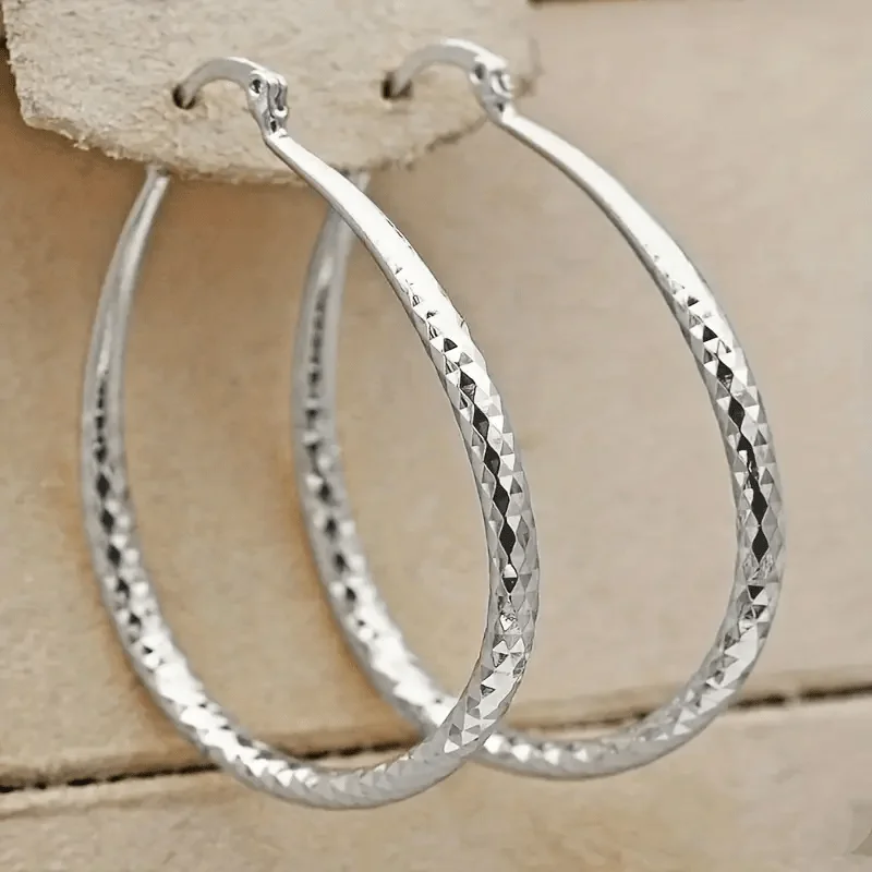 Rhombus Pattern Golden Hoop Earrings Retro Bohemian Style Copper 14K Golden Plated Jewelry Trendy Female Gift