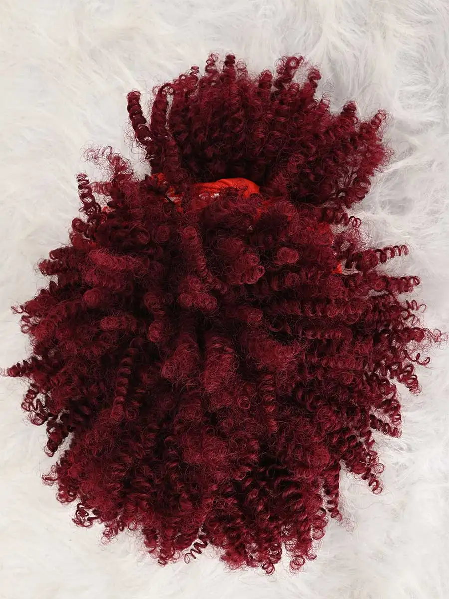 Headband Wig Curly Headband Wig With Bangs For Women Synthetic Afro Curly Hair Wig With Headband Attached Short Kinky Curly Afro High Puff With Bangs Stripes Short Red Curly Wigs with Bangs for Women, Natural Wavy Synthetic Wig, Fluffy Pixie Cut