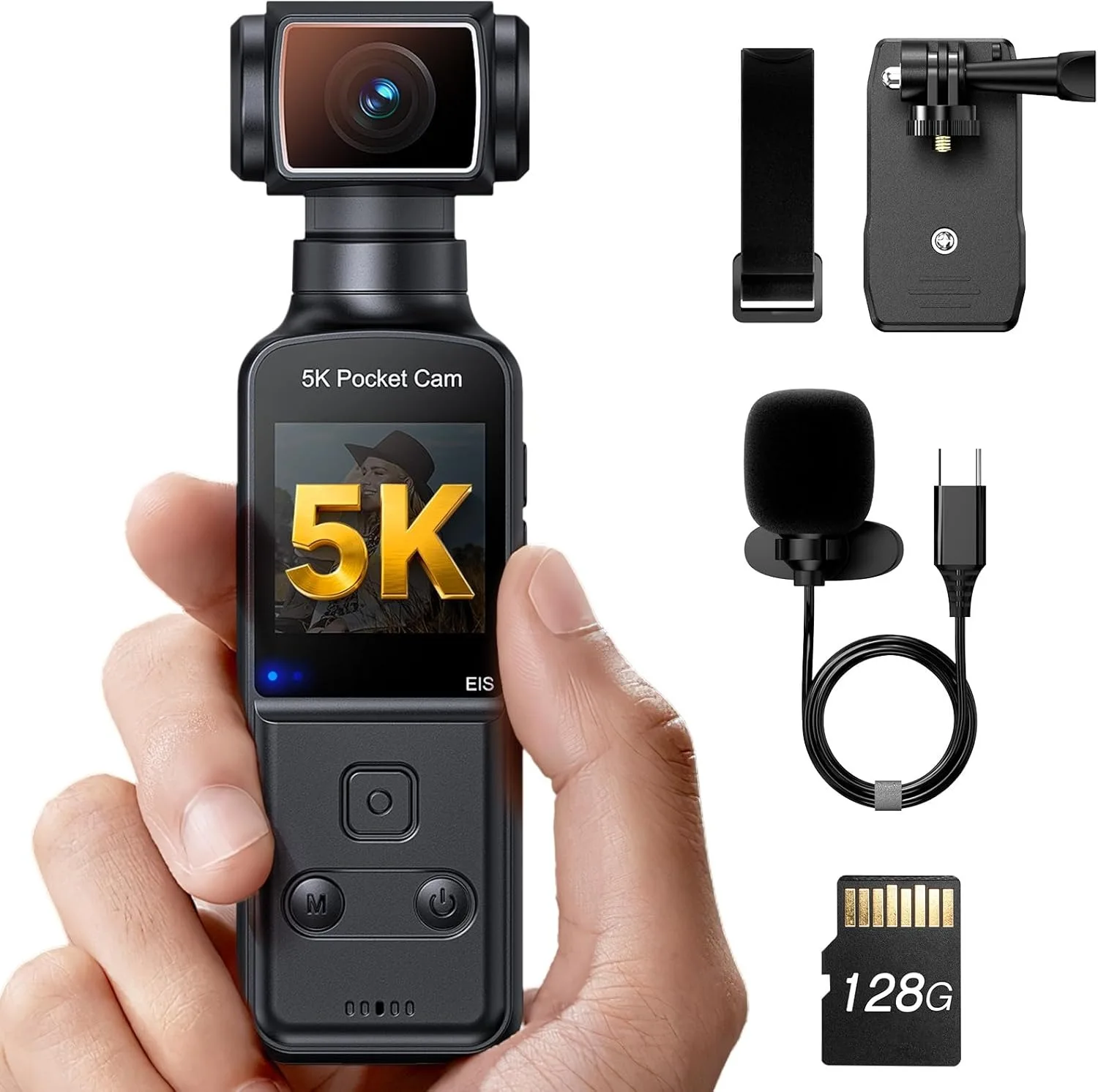 5K Body Camera Audio 270° Rotating Lens 128GB Mini Camera External Mic and EIS Stabilization 4K/60FPS Z14 Vlogging Camera for Daily Recording Bike Cameras Sports DV Car DVR Recorder