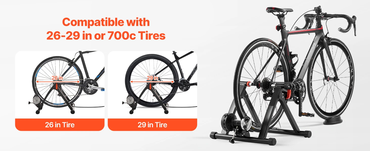 SucceBuy Bike Trainer 6 Level Resistance 26-29 inch & 700C Wheels with Release Skewer & Front Wheel Riser Block for Road Bikes