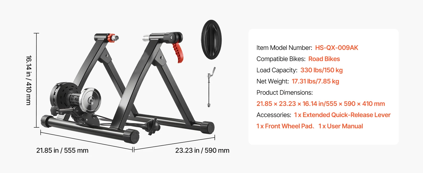 SucceBuy Bike Trainer 6 Level Resistance 26-29 inch & 700C Wheels with Release Skewer & Front Wheel Riser Block for Road Bikes