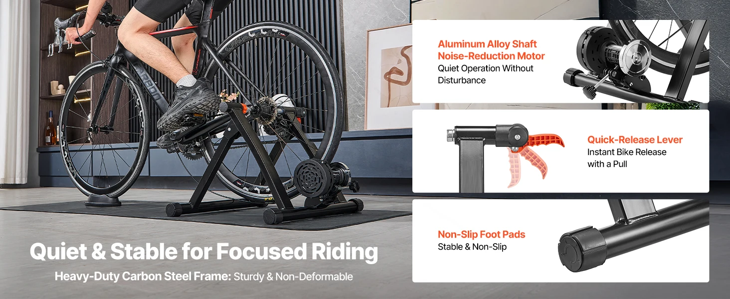 SucceBuy Bike Trainer 6 Level Resistance 26-29 inch & 700C Wheels with Release Skewer & Front Wheel Riser Block for Road Bikes