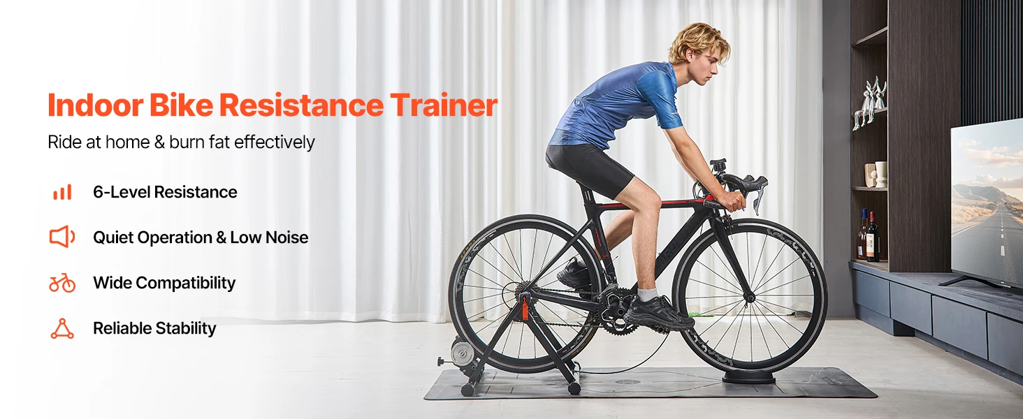 SucceBuy Bike Trainer 6 Level Resistance 26-29 inch & 700C Wheels with Release Skewer & Front Wheel Riser Block for Road Bikes