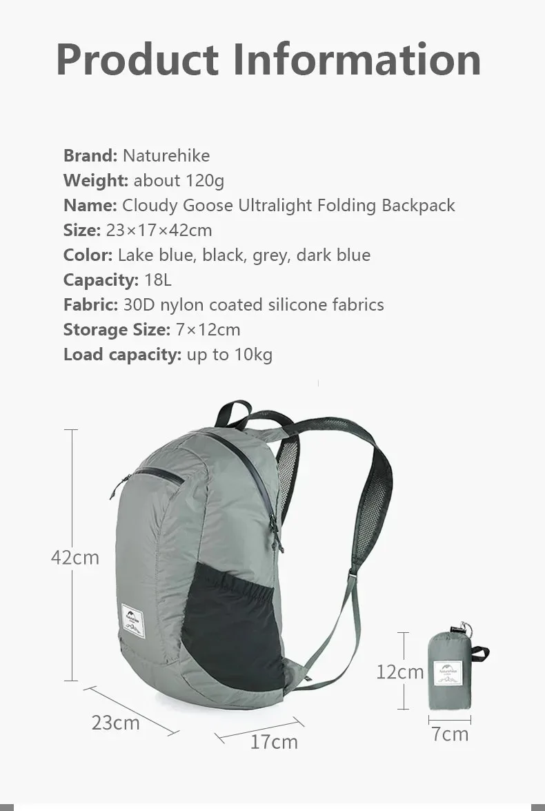Naturehike Outdoor Backpack Lightweight 18L for Travel Trekking Running Mountaineering Backpack Durable Hiking Daypack