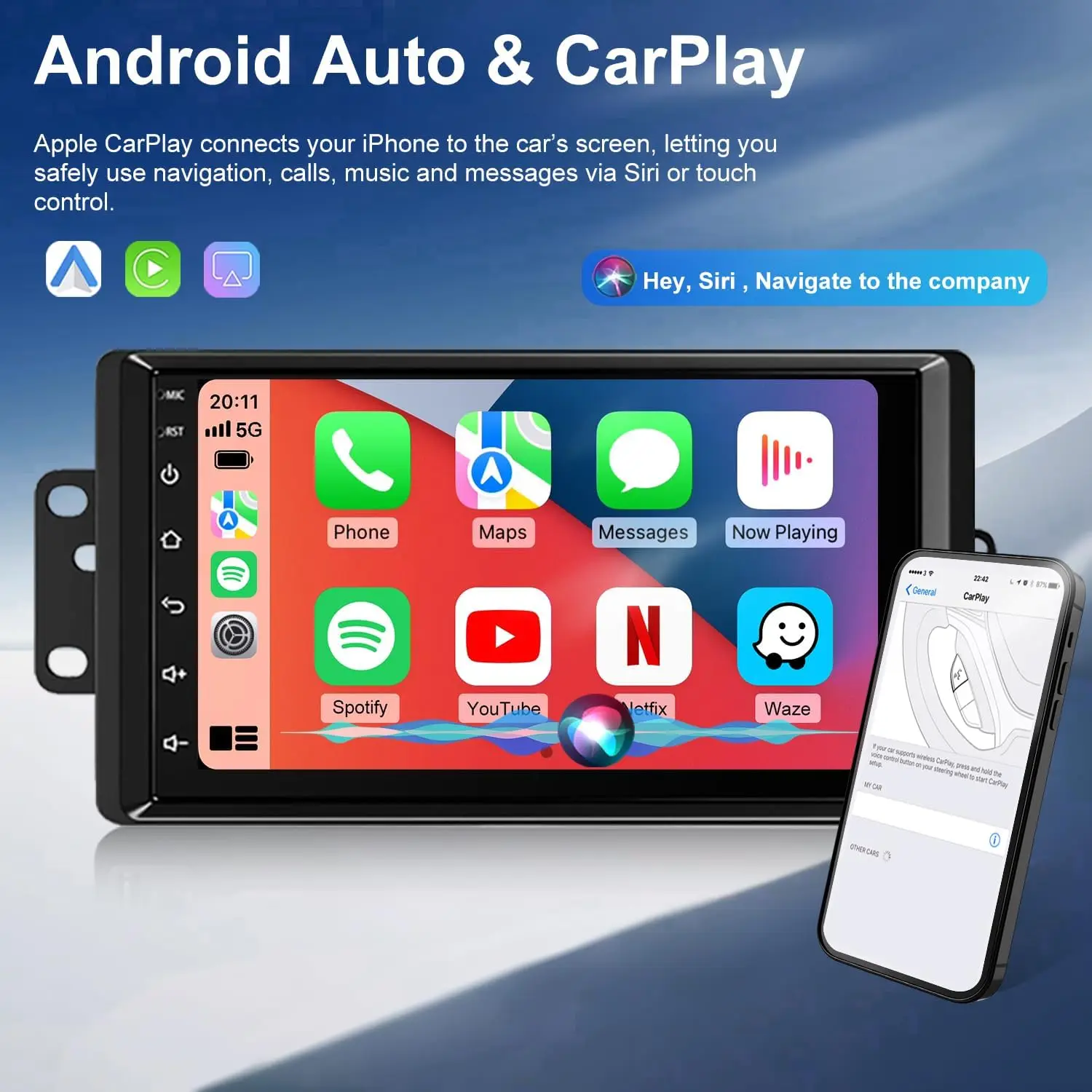 7inch Android 13 Touch Screen Car Stereo Radio 2+64GB GPS Navigation For Chevy Silverado 1500/2500/3500 2003-2006 Tahoe 2003-2006 GMC Sierra 1500/2500/3500 2003-2006 Yukon 2004-2006 Support CarPlay Backup Camera Bluetooth AHD Camera 5GWiFi FM DSP SWC