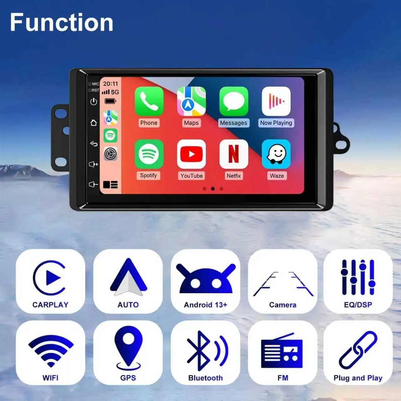 7inch Android 13 Touch Screen Car Stereo Radio 2+64GB GPS Navigation For Chevy Silverado 1500/2500/3500 2003-2006 Tahoe 2003-2006 GMC Sierra 1500/2500/3500 2003-2006 Yukon 2004-2006 Support CarPlay Backup Camera Bluetooth AHD Camera 5GWiFi FM DSP SWC