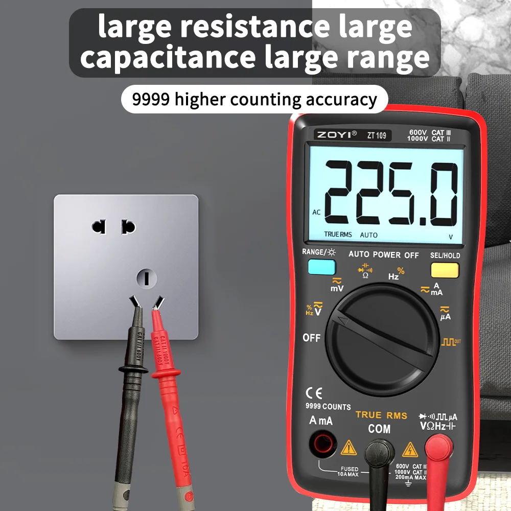 ZOYI ZT-109 Auto Range Multimeter High Precision Digital Mini Voltage Current Resistance Square Wave Measurement