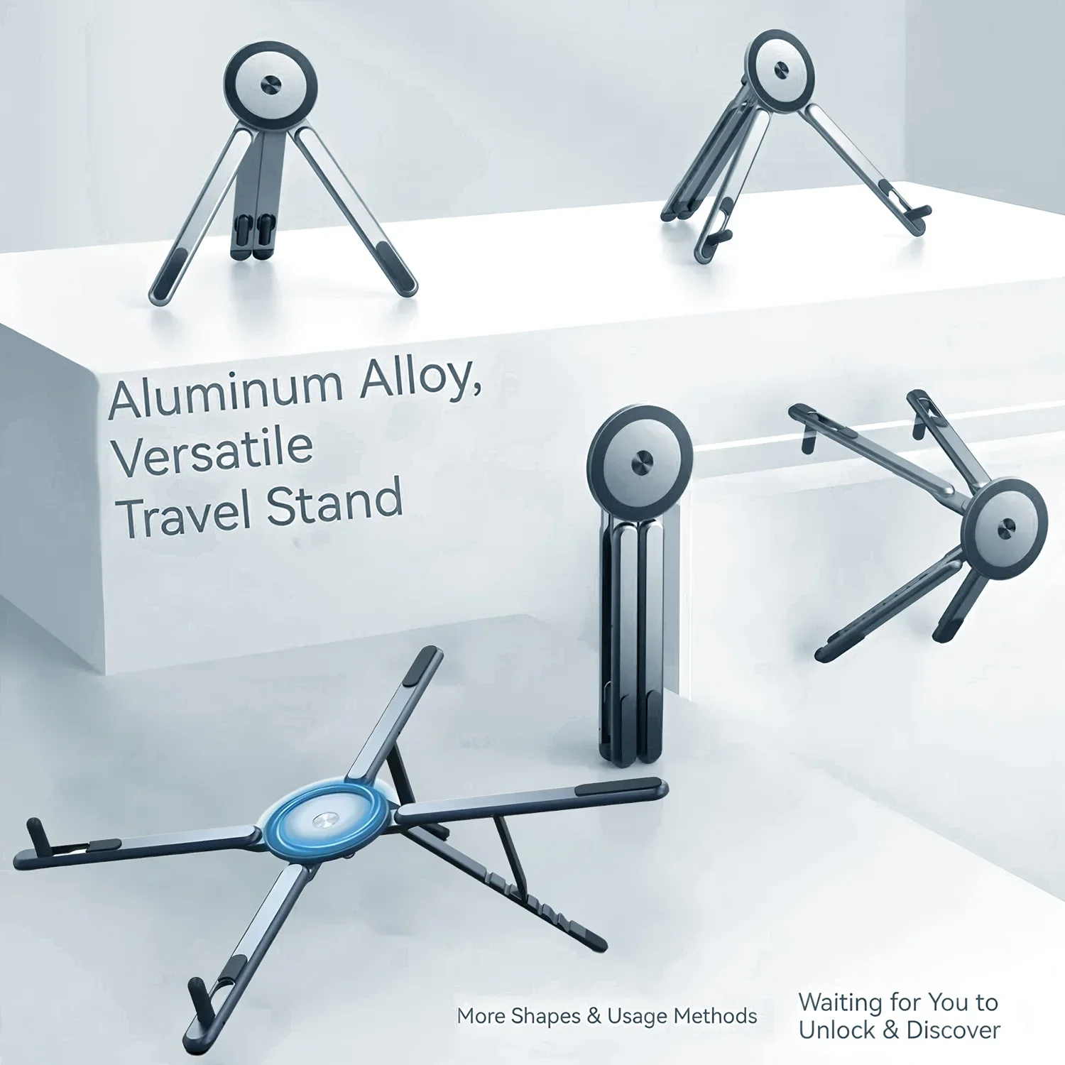 Portable Magnetic Phone Holder & Selfie Stick 3-in-1 Foldable Tripod Stand for iPhone iPad Tablet Laptop Desktop Use