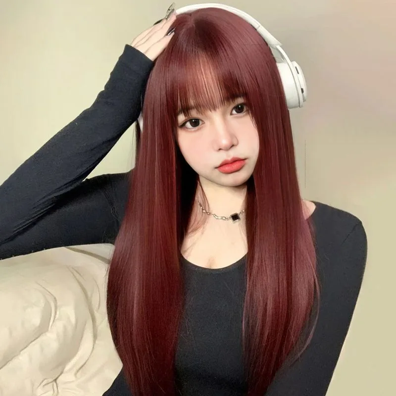 Fashion 26-inch synthetic wig - black long straight hair - Halloween cosplay hair - daily wig - high-temperature hair accessory