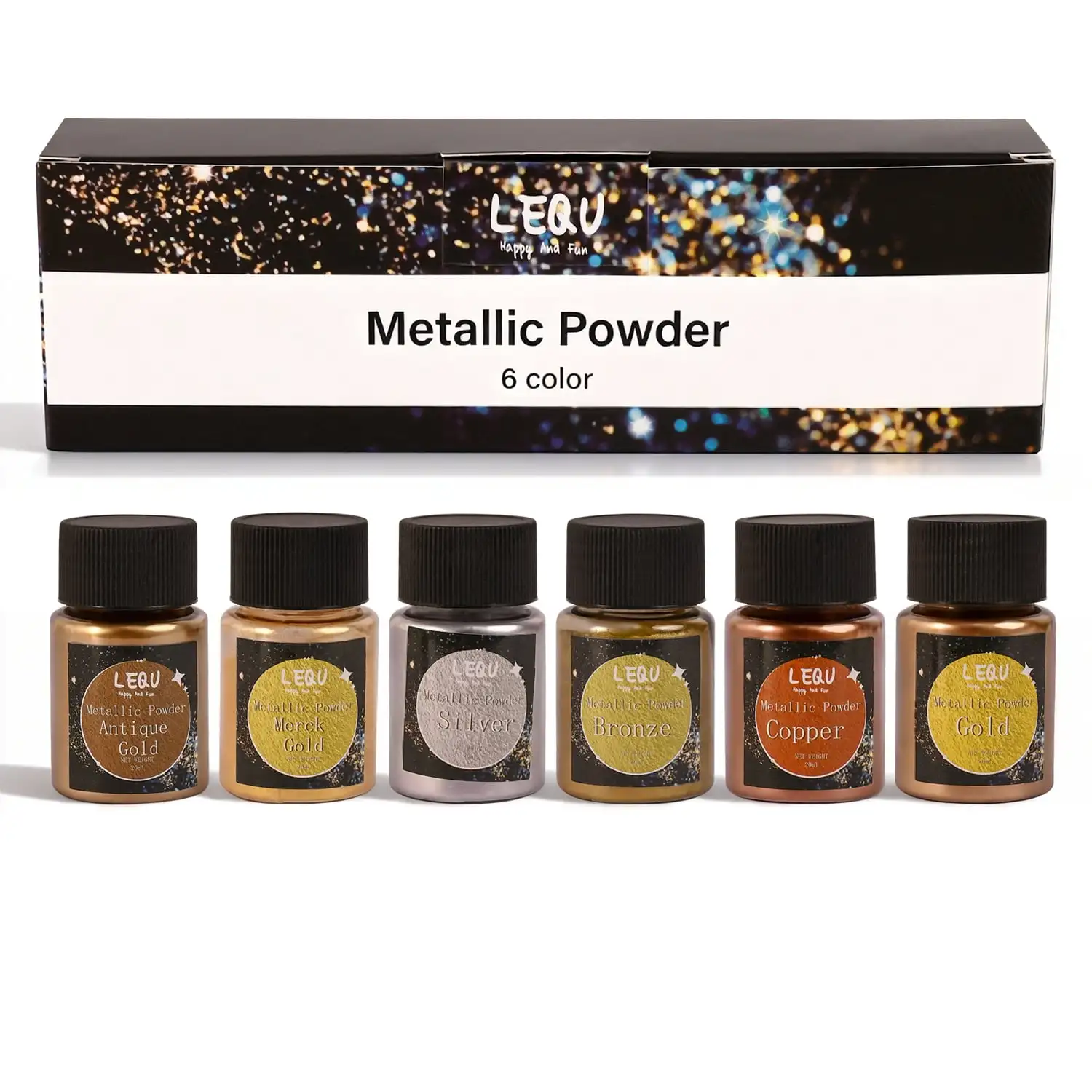 LEQU 6-Colour Metallic Powder Set, Iridescent Holographic Glitter, Suitable for Epoxy Resin Casting, Nail Art, Jewellery Making, Handmade Mug Coasters, Slime and DIY Decorations; Vibrant Craft Materials Ideal for Beginners’ Craft Projects