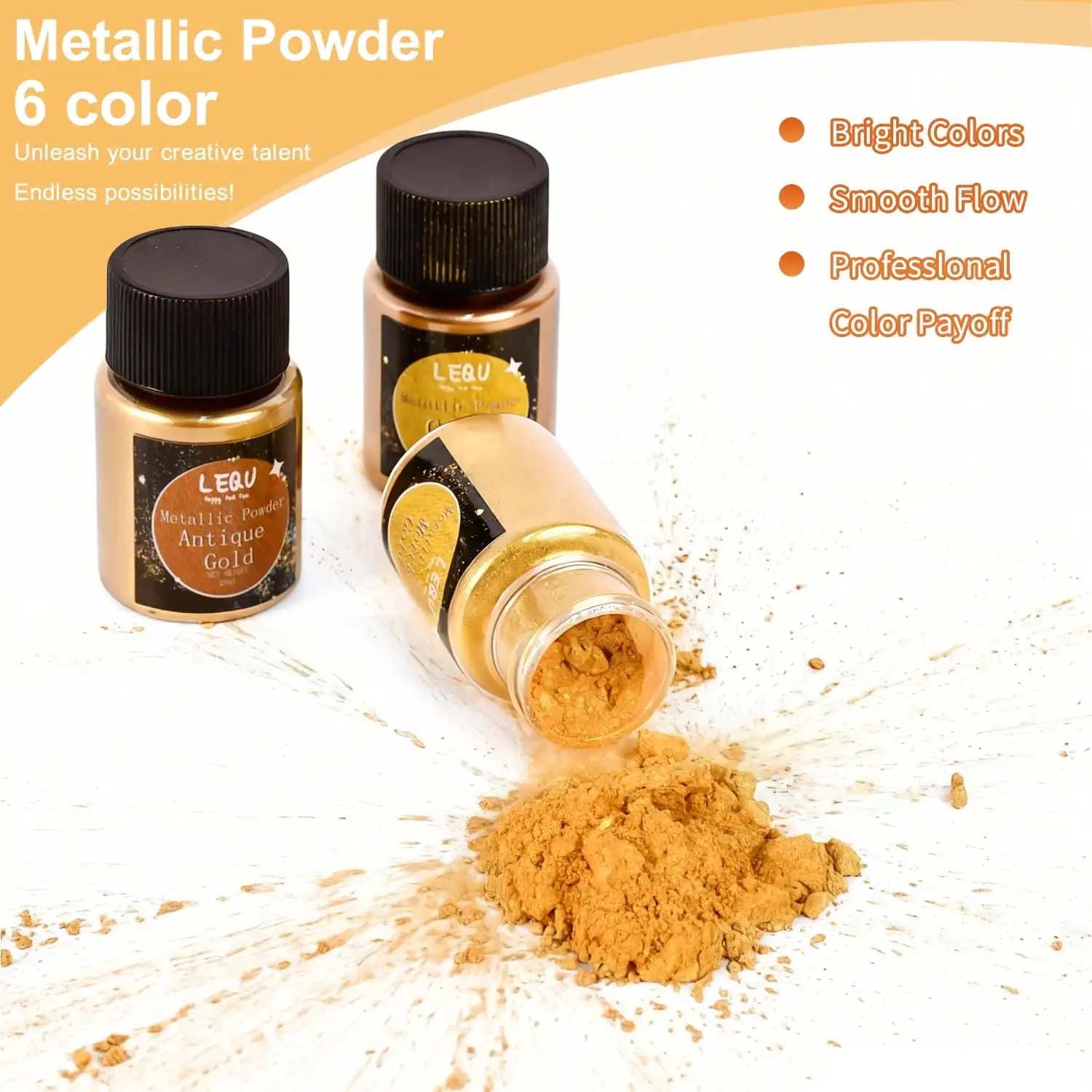 LEQU 6-Colour Metallic Powder Set, Iridescent Holographic Glitter, Suitable for Epoxy Resin Casting, Nail Art, Jewellery Making, Handmade Mug Coasters, Slime and DIY Decorations; Vibrant Craft Materials Ideal for Beginners’ Craft Projects