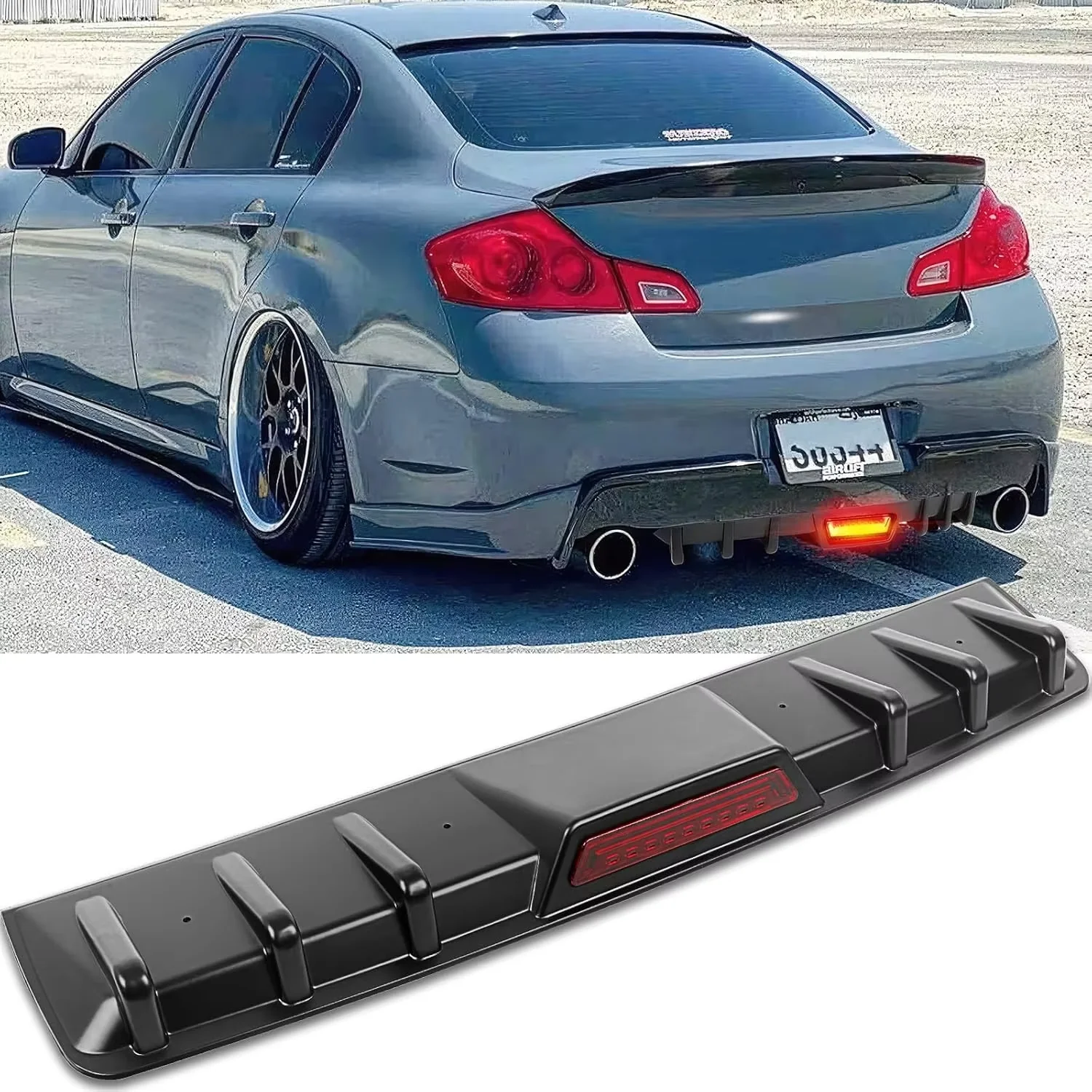 Universal Rear Shark Fin Diffuser Bumper Spoiler Lip LED Lights For Honda Accord 2012-2026 Car Accessories