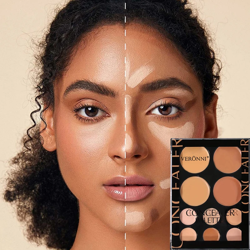 10 Colors Cream Contour Concealer Palette Highlighter Bronzer Face Makeup Kit with Brush,Waterproof Foundation for Beginners