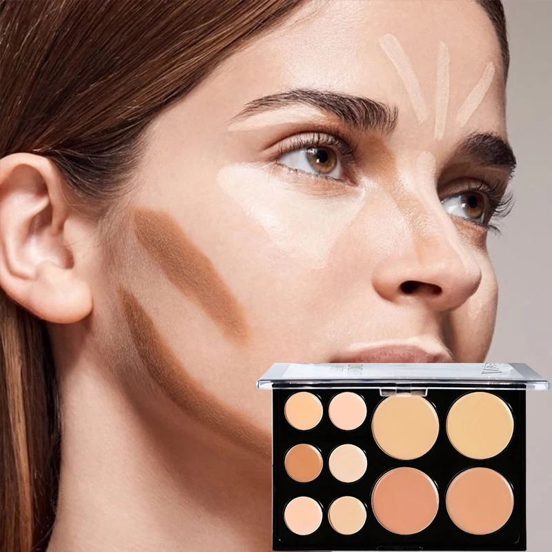 10 Colors Cream Contour Concealer Palette Highlighter Bronzer Face Makeup Kit with Brush,Waterproof Foundation for Beginners